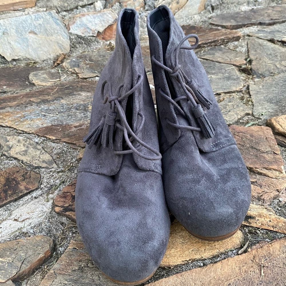 DR. SCHOLL’S DAKOTA Memory Foam Cool Fit Wedge Booties Shoes 10W 10 Wide Gray - Picture 5 of 11